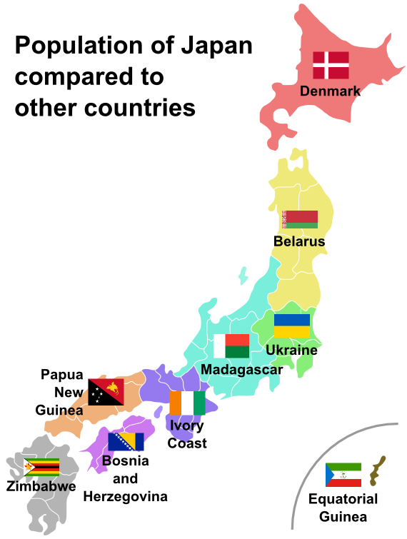 世界各国と日本の地方を比較し 近似の人口を持つ国を割り当てた日本地図 Naglly Com