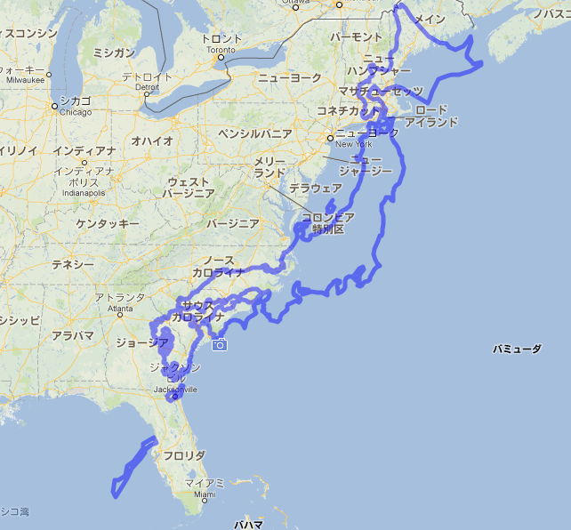 同緯度と同サイズでアメリカ東海岸に重ね合わせた日本地図 Naglly Com